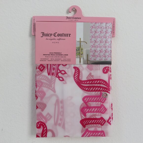(#117) Juicy Couture PEVA Pink Crown Logo Shower Curtain Liner Bathroom 70x72" - Picture 1 of 4
